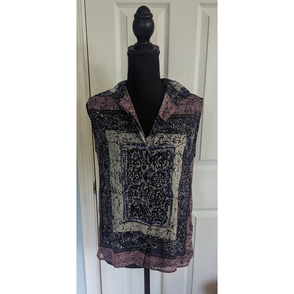 Wayf Sheer Abstract Button Blouse Sleeveless Top Lightweight Women's Sz Sm